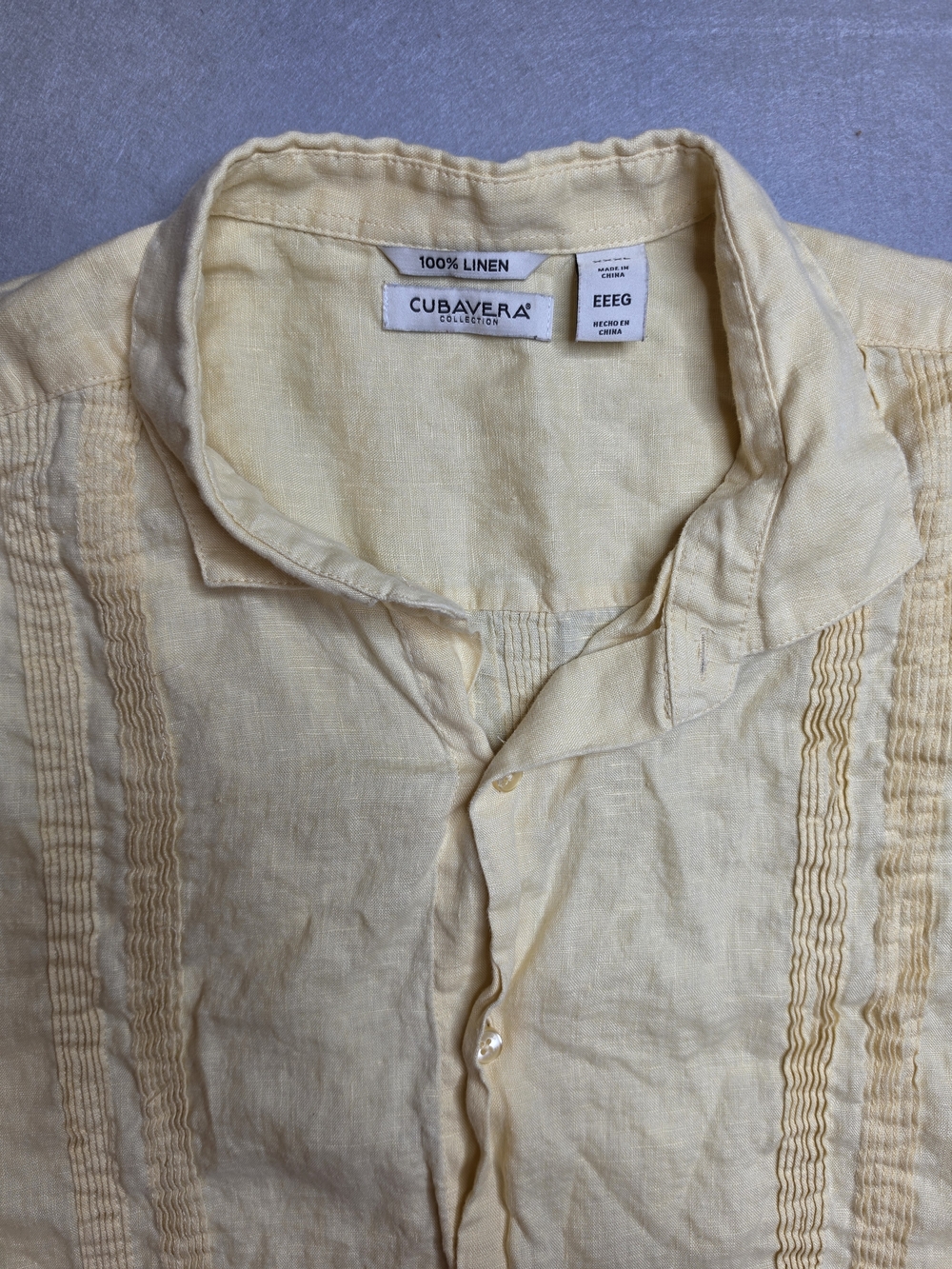Cubavera Men’s 100% Linen Long-Sleeve Shirt - Pale Yellow 3XL